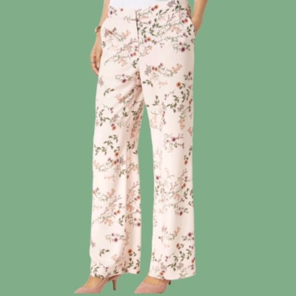 Alfani Floral Vibrance Emma Wide Leg Pants  sz 18W front zip back elastic